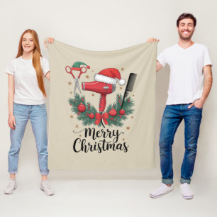 Merry Christmas Hairstylist Hairdresser Xmas Hair  Fleece Blanket