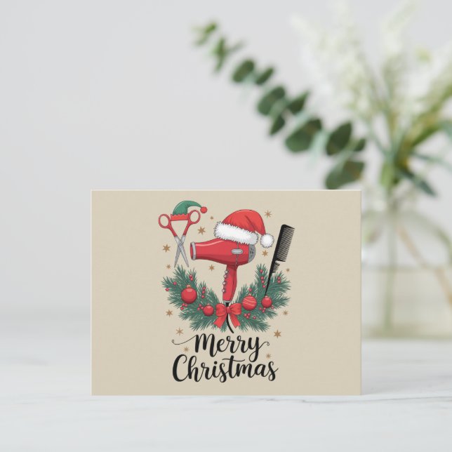 Merry Christmas Hairstylist Hairdresser Xmas Hair  Holiday Postcard (Standing Front)