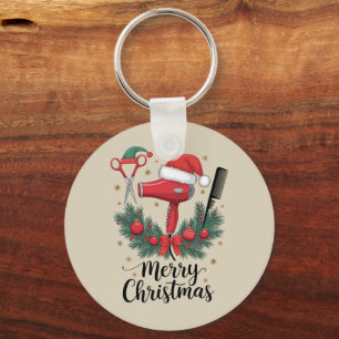 Merry Christmas Hairstylist Hairdresser Xmas Hair  Key Ring