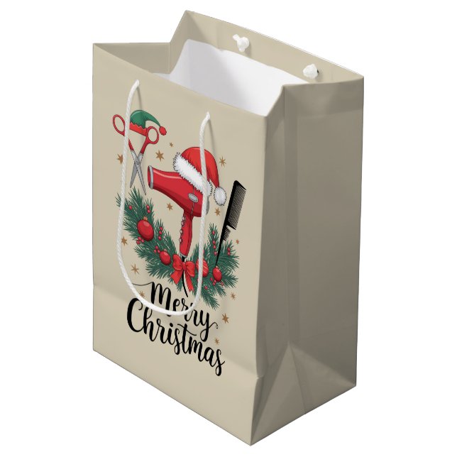 Merry Christmas Hairstylist Hairdresser Xmas Hair  Medium Gift Bag (Front Angled)
