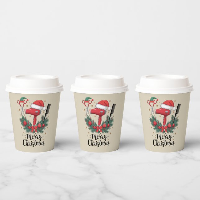 Merry Christmas Hairstylist Hairdresser Xmas Hair  Paper Cups (Multi)