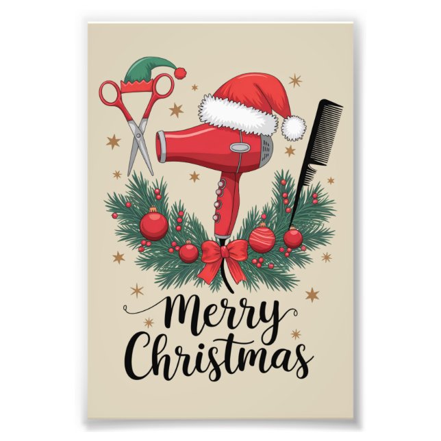 Merry Christmas Hairstylist Hairdresser Xmas Hair  Photo Print (Front)