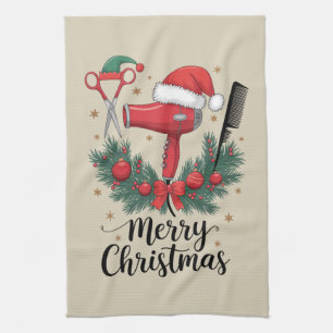 Merry Christmas Hairstylist Hairdresser Xmas Hair  Tea Towel