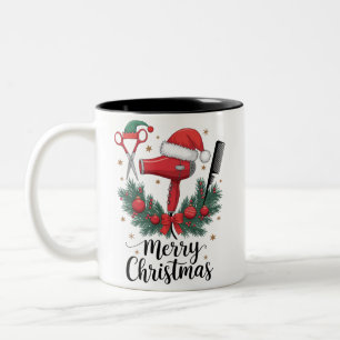 Merry Christmas Hairstylist Hairdresser Xmas Hair  Two-Tone Coffee Mug