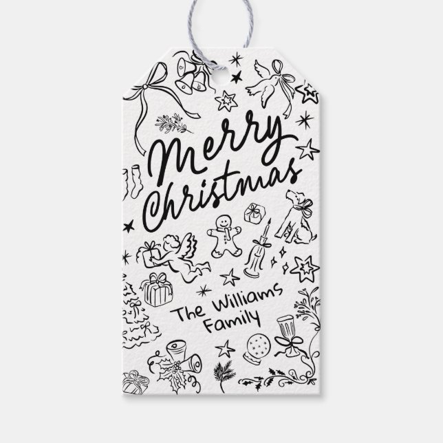 Merry Christmas Hand Draw Gift Tags (Front)