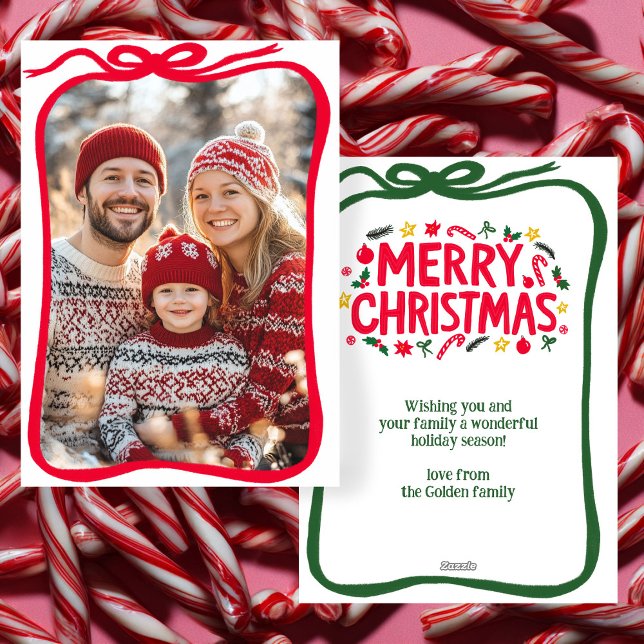 Merry Christmas Hand-Drawn Bow CUSTOM PHOTO  Holiday Card (Merry Christmas Hand-Drawn Bow CUSTOM PHOTO Holiday Card
)