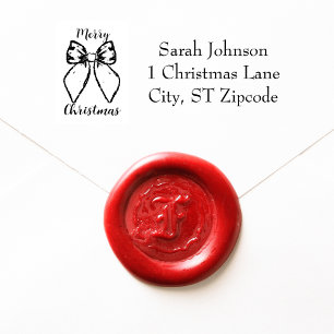 Merry Christmas hand drawn bow return address Rubber Stamp