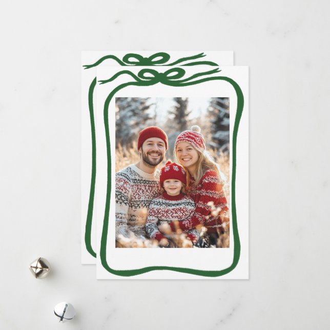 Merry Christmas Hand-Drawn CUSTOM PHOTO  Holiday Card (Front/Back In Situ)