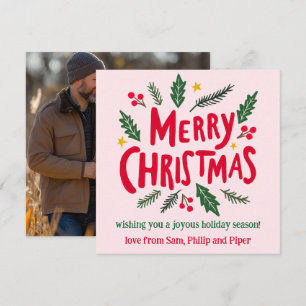 MERRY CHRISTMAS Hand-Drawn CUSTOM PHOTO  Holiday Card
