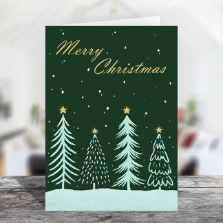 Merry Christmas Hand Drawn Green Colour Holiday Card