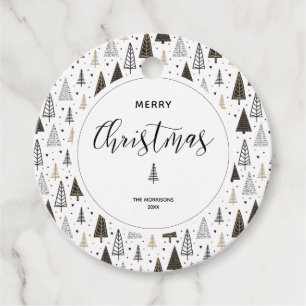 Merry Christmas Hand Drawn Pine Trees Custom Name Favour Tags