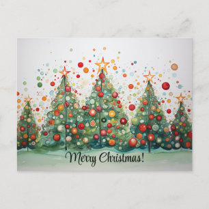Merry Christmas Hand-Drawn Trees Postcard