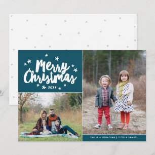 Merry Christmas Hand Lettered 2 Photo Holiday Card
