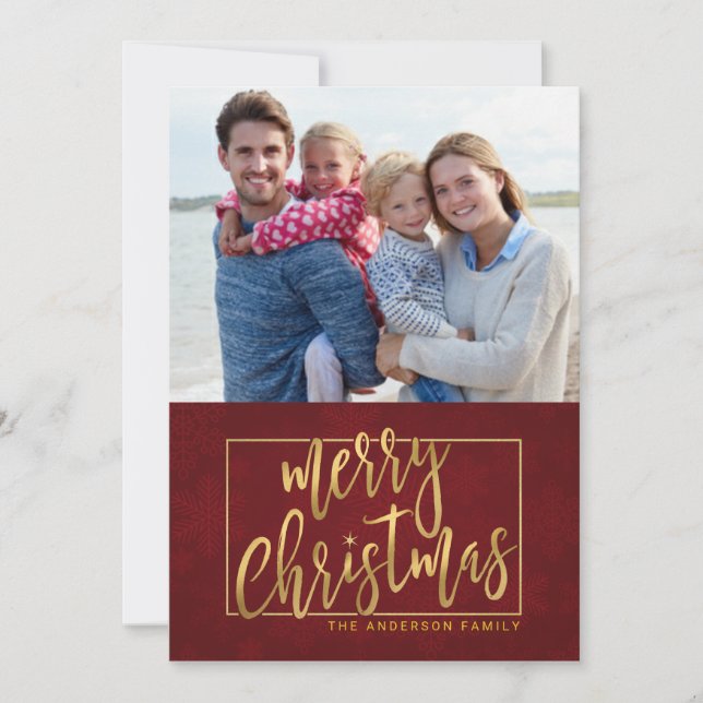 Merry Christmas Hand-Lettered Flat Photo Card (Front)