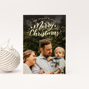 Merry Christmas Hand-Lettered Photo Foil Holiday Card