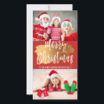Merry Christmas Hand Lettered Script 2 Photo Card<br><div class="desc">Merry Christmas Hand Lettered Script Two Photo Card with Gold Foil Brush Stroke. The two photos and text of this hand lettered brush script can be updated and customised with your photo and family name.</div>