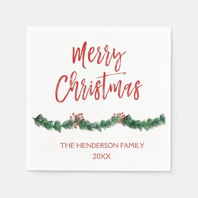 Merry Christmas Hand Lettered Script Christmas Napkin (Front)