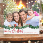 Merry Christmas Hand Lettered Script Photo Card<br><div class="desc">Merry Christmas Hand Lettered Script Garland Photo Card. The photo and text of this hand lettered brush script can be updated and customised with your photo and family name.</div>