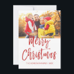 Merry Christmas Hand Lettered Script Photo Card<br><div class="desc">Merry Christmas Hand Lettered Script Photo Card. The photo and text of this hand lettered brush script can be updated and customised with your photo and family name. This card also displays the family name and a gold foil wreath on the back of the Christmas Card.</div>