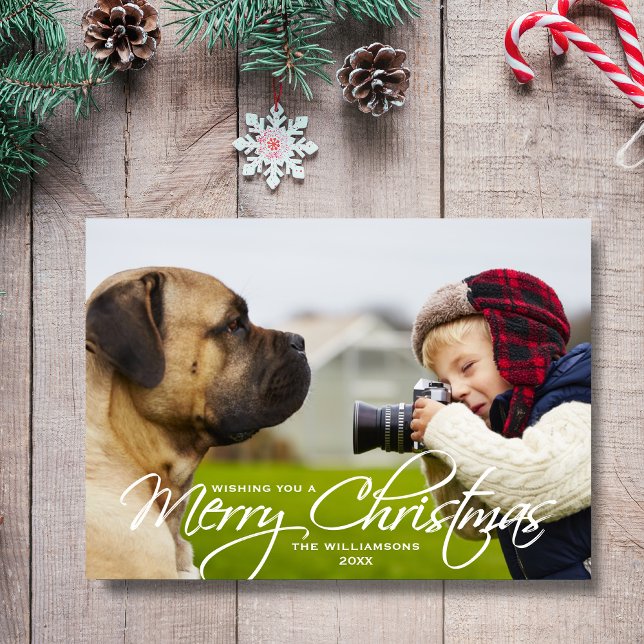 Merry Christmas Hand-lettered Script Photo Holiday Card (Creator Uploaded)