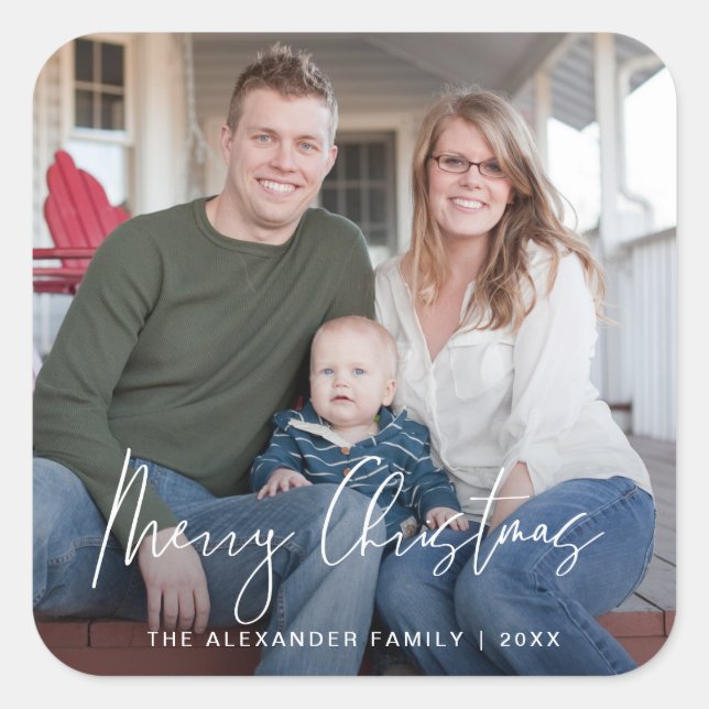 Merry Christmas Hand Lettered Script Photo Sticker (Front)