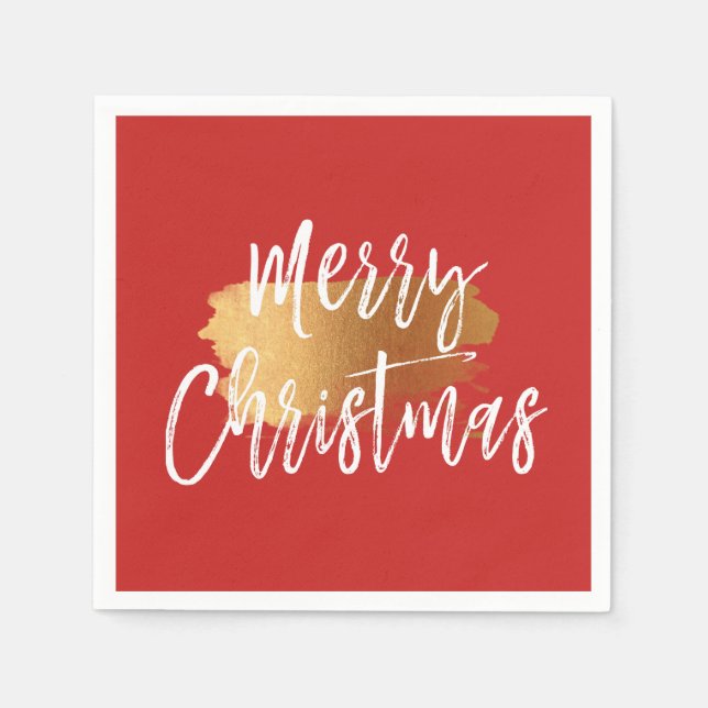 Merry Christmas Hand Lettered Script with Gold Napkin (Front)