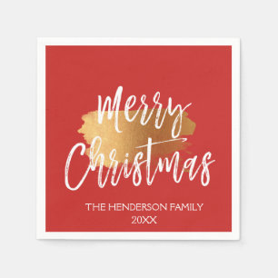 Merry Christmas Hand Lettered Script with Gold Napkin