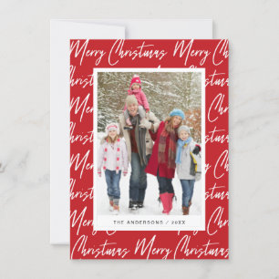 Merry Christmas Hand Lettered White Script Photo Holiday Card