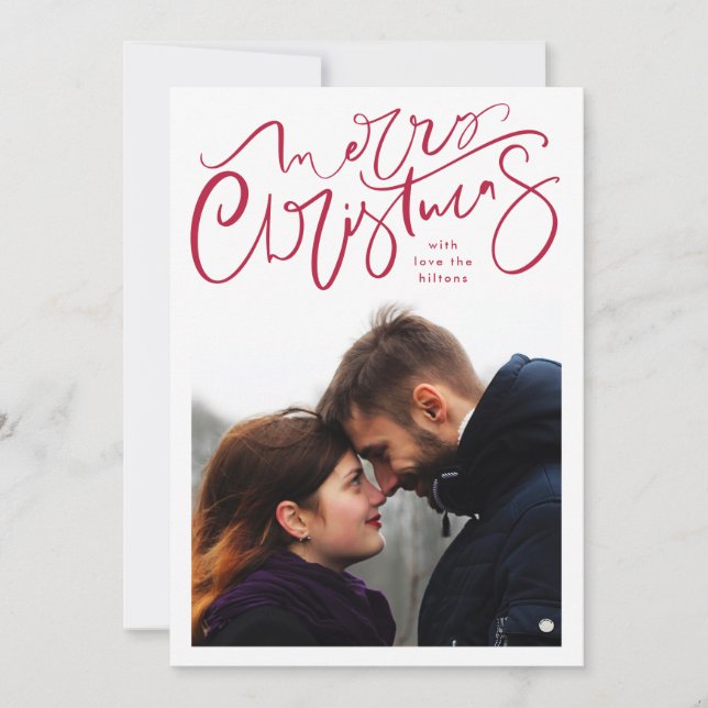 Merry christmas hand lettering in red Photo Holiday Card (Front)