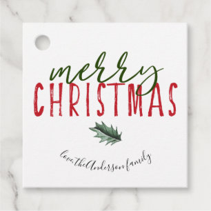 Merry Christmas Hand Lettering Watercolor Holly Favour Tags