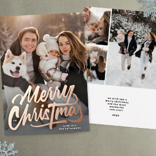 Merry Christmas Hand written photo collage Gold Foil Holiday Card