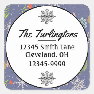 Merry Christmas Handdrawn Trees Return Address Square Sticker