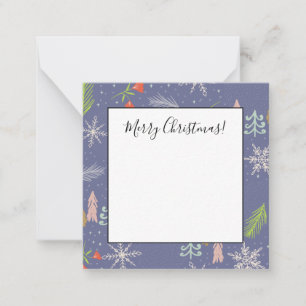 Merry Christmas Handdrawn Trees Snowflakes Flowers Card