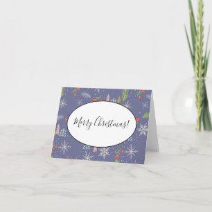 Merry Christmas Handdrawn Trees Snowflakes Flowers Note Card