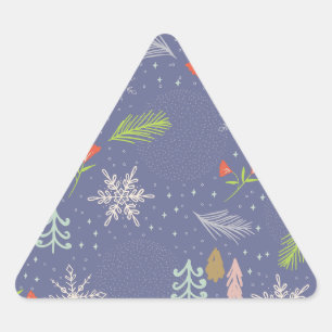 Merry Christmas Handdrawn Trees Snowflakes Flowers Triangle Sticker
