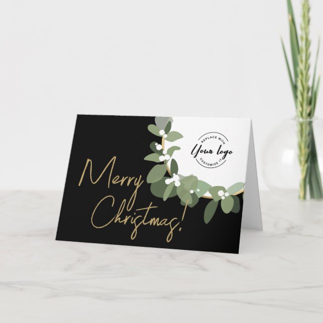 Merry Christmas handlettering Logo Black green Holiday Card (Front)