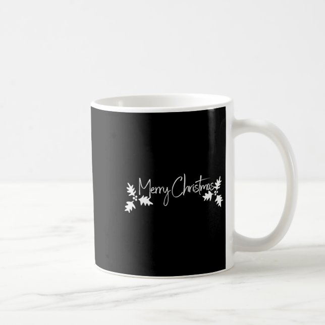 Merry Christmas Handwriting Script With Holly  Coffee Mug (Right)