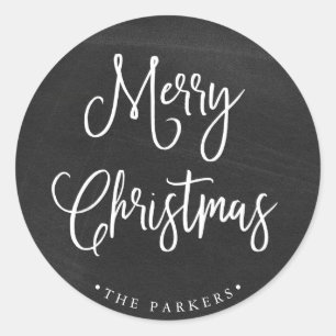 Merry Christmas   Handwritten Script on Chalkboard Classic Round Sticker