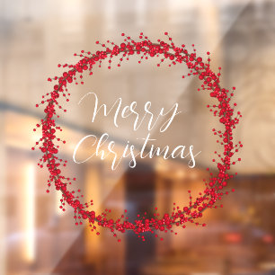 Merry Christmas handwritten text wreath  Window Cl Window Cling