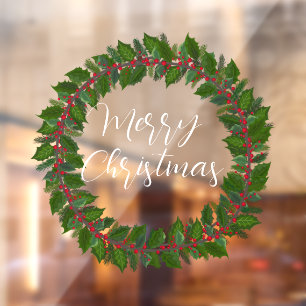 Merry Christmas handwritten text wreath Window Cli Window Cling
