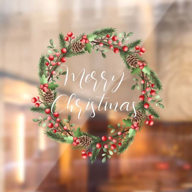 Merry Christmas handwritten text wreath  Window Cling (Sheet 2)