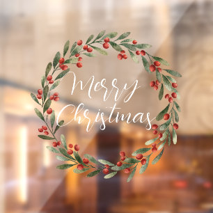 Merry Christmas handwritten text wreath  Window Cling