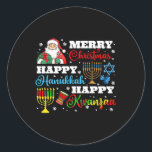 Merry Christmas Hanukkah Kwanzaa Jewish Afro Holid Classic Round Sticker<br><div class="desc">Merry Christmas Hanukkah Kwanzaa Jewish Afro Holidays Funny</div>
