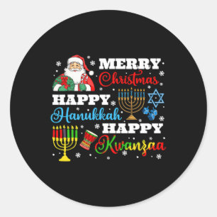 Merry Christmas Hanukkah Kwanzaa Jewish Afro Holid Classic Round Sticker