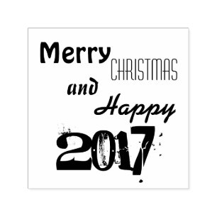 Merry Christmas Happy 2017 Typography Stamp