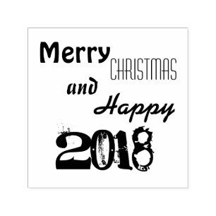 Merry Christmas Happy 2018 Typography Stamp