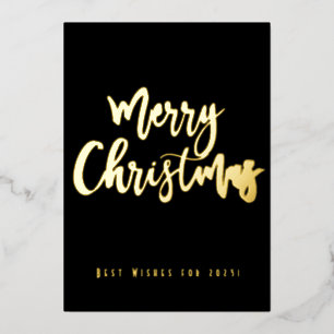 Merry Christmas Happy 2023 Elegant Black and Gold Foil Holiday Card
