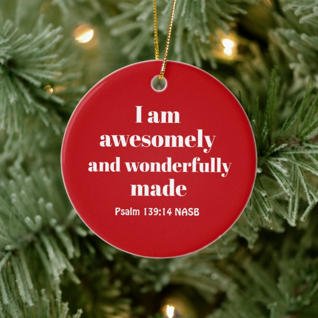 Merry Christmas Happy Affirmation Red Christian Ceramic Tree Decoration (Tree)