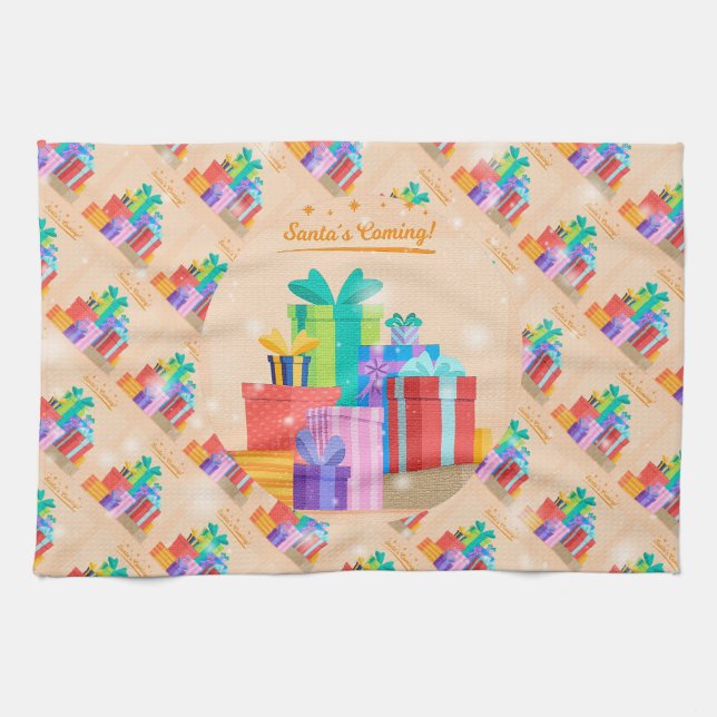 Merry Christmas Happy Best Gift Tea Towel (Horizontal)