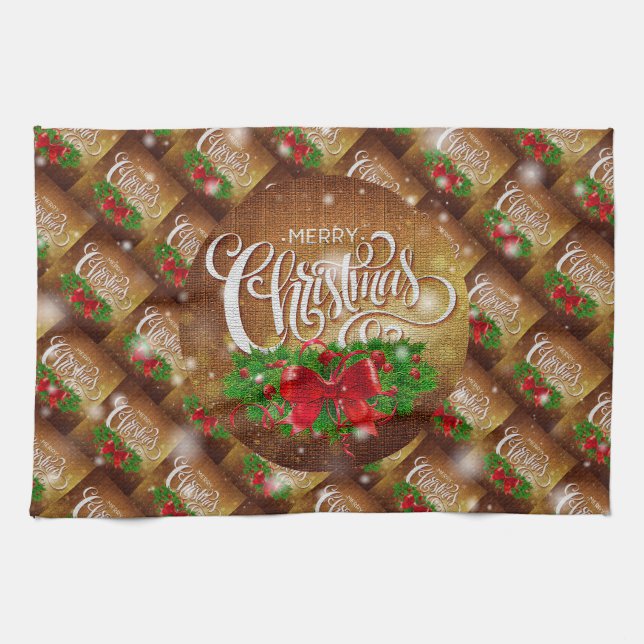 Merry Christmas Happy Best Gift Tea Towel (Horizontal)